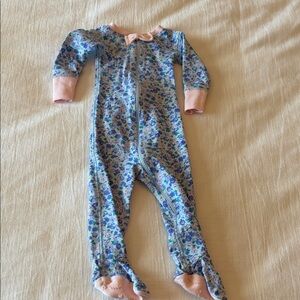 Beaufort Bonnet Blue Floral Footed Baby One-Piece with Pink Trim